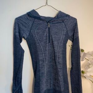 Lululemon Seamless Half-Zip Hooded Athletic Top – Blue/Grey